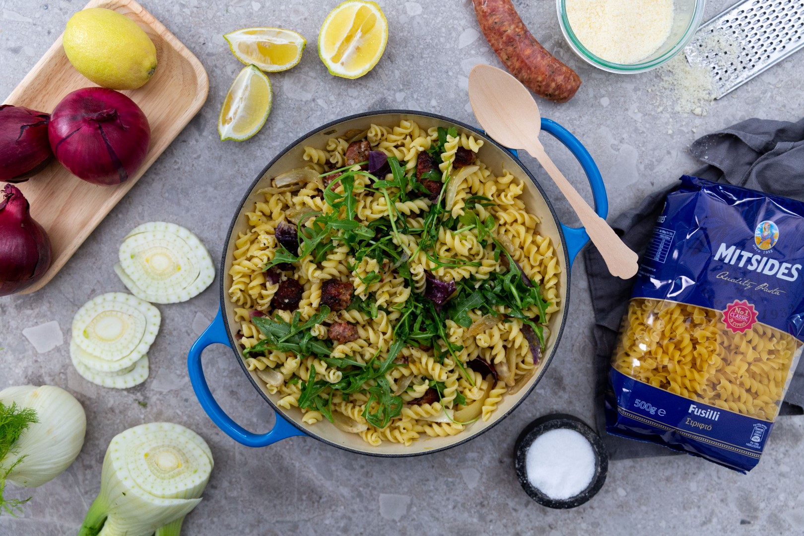 Pasta with sausage and Rocket - Mitsides Group