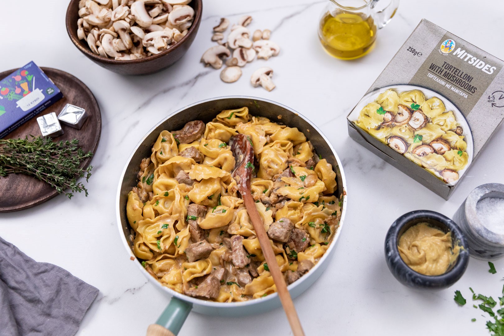 Mushroom Tortelloni with Beef Stroganoff Sauce - Mitsides Group